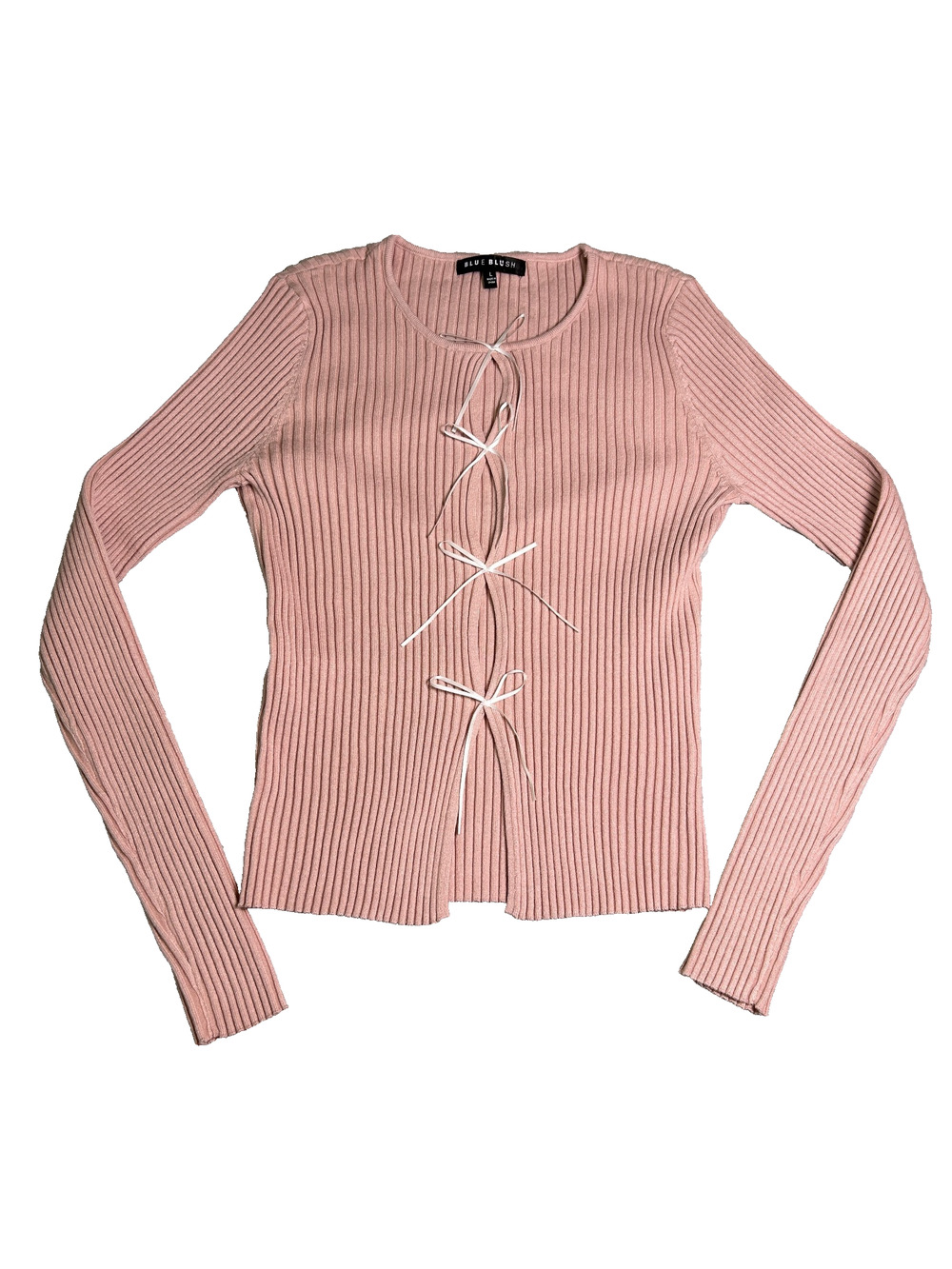 Blue Blush Bow Open Front Sweater Womens Large Dusty Pink Coquette Dainty Soft